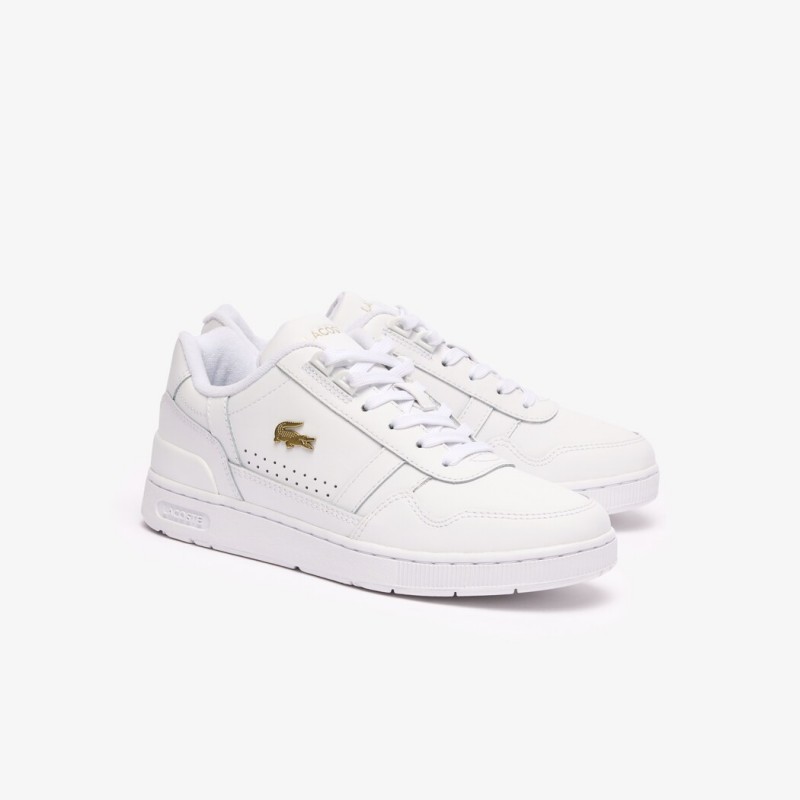 Giày Lacoste T-Clip Leather Nữ - Trắng Gold