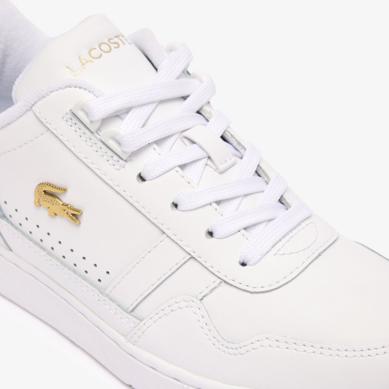 Giày Lacoste T-Clip Leather Nữ - Trắng Gold