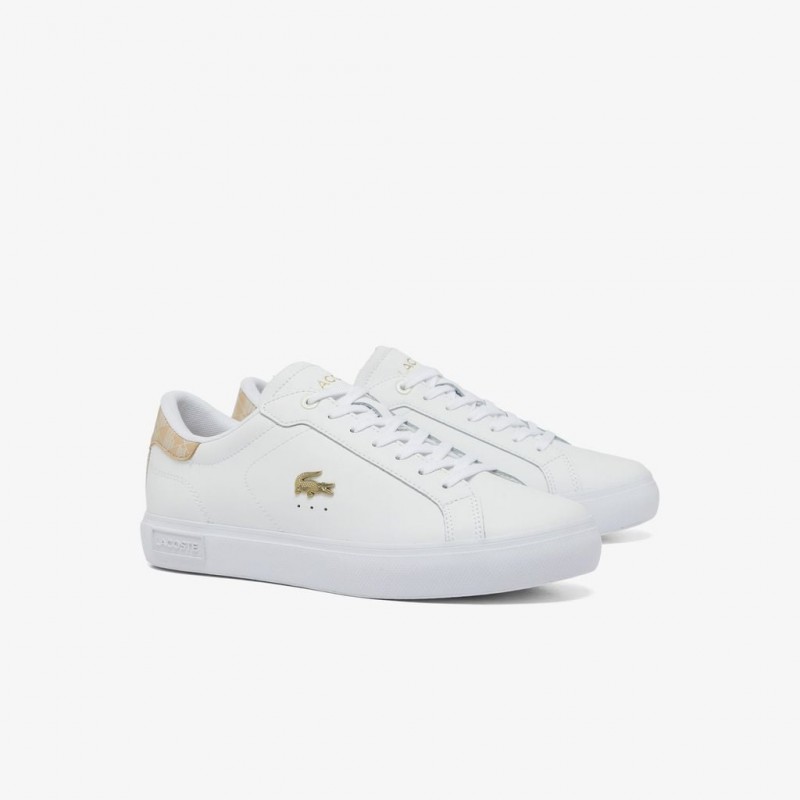 Giày Lacoste PowerCourt Leather Nữ - Trắng Gold