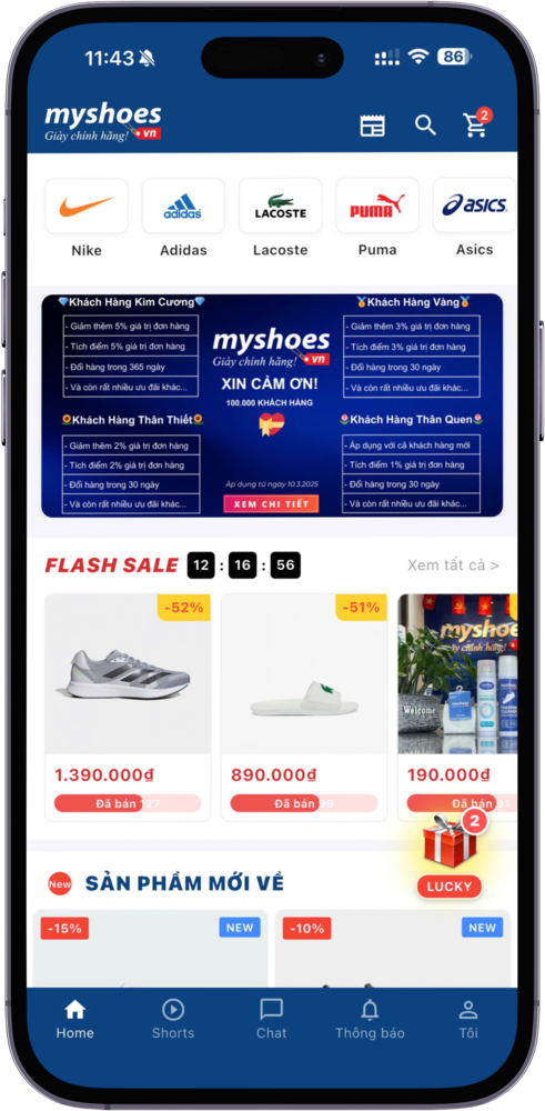 Giao diện ứng dụng Myshoes